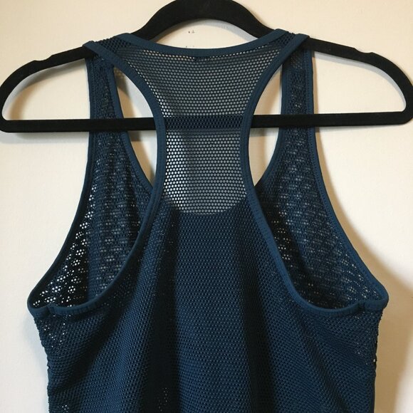 90 Degree By Reflex Dark Blue Turquoise Racerback Mesh Yoga Tank - Picture 5 of 13